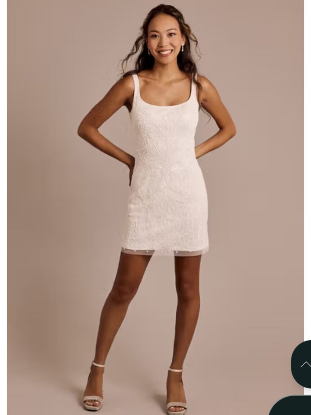 Davids Bridal Beaded Square Neck Mini Dress